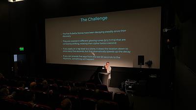 The Challenge:

- The five Rubetta Stones have been decaying steadily since their discovery
- They are covered in different glowing runes that are constantly shifting, rotating their cipher twice a second
- If you apply an x-ray blast to a stone, it slows the rotation down to once every five seconds, but that dramatically speeds up the decay
- If you can provide five keys from the last 60 seconds to the Keystone.something will happen!
